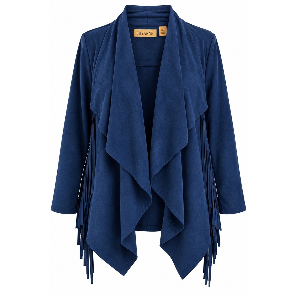 Shyanne XL Navy Blue Faux Suede Fringe Jacket Western Waterfall Cardigan